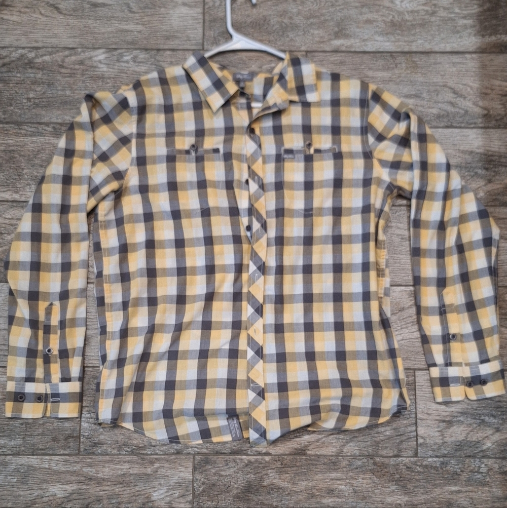 LRG Men's Yellow and Gray Checkered Shirt